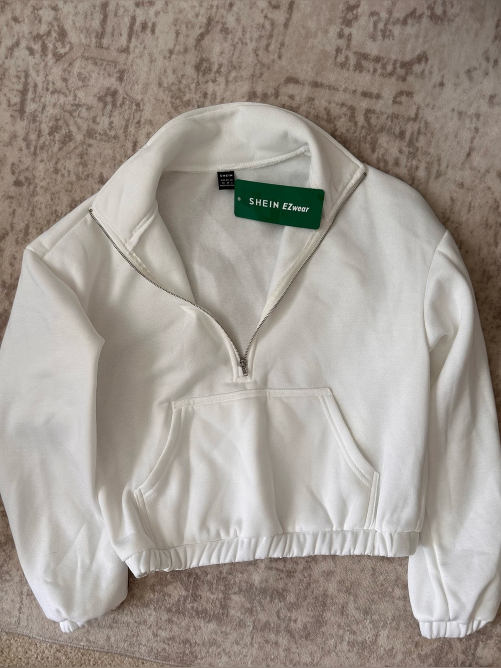 White Half-Zip Cropped Sweatshirt